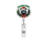 Cute Raccoon Badge Reel, Funny Christmas ID Work Badge Holder with Retractable Alligator Clip Acrylic Name Tag Holder Accessories for LPN CNA MA Nurse Doctor Nursing Student Teacher Workers