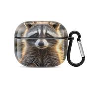 Cute Raccoon Bluetooth Earbuds Case Cover Full Body Shockproof Protection Hard Case Support Wireless Charging with Keychain Personalized Gift for AirPods 3