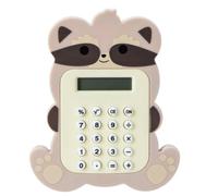 Cute Raccoon Calculator, Basic Electronic Calculator with Digital Display, Gray and White, Animal Design, Desktop Math Tool for Kids