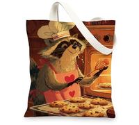 Cute Raccoon Canvas Tote Bags, Adorable Animal Print Reusable Grocery Bags, Fun Cartoon Lightweight Washable Shoulder Strap, Multicolor, 13x15 Inch