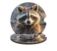 Cute Raccoon Car Coasters Cup Holder Insert Coaster, 2Pcs Absorbent Cork Bar Coasters, Heat Resistant Reusable Anti Slip Drink Coaster Car Decor Auto Accessories for Women