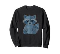 Cute Raccoon Cartoon Denim Patchwork Patch Art Sweatshirt