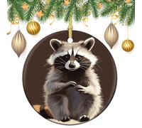 Cute Raccoon Ceramic Christmas Ornaments 3 Inch Vintage Hanging Baubles with Gold String for Xmas Tree Decorations Holiday Party Yard Garden Home Decor Festive Keepsake Gift Exchange