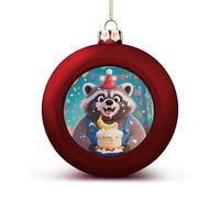 Cute Raccoon Christmas Ball Ornaments - Red Shatterproof Plastic Vintage Rustic Xmas Tree Decorations Pendant for Family Holiday Wedding Party Xmas Hanging Decoration