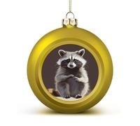 Cute Raccoon Christmas Tree Ornaments 1.6 Inch Shatterproof Pc Plastic Balls with Lanyard Baubles Hanging Christmas Ball Ornaments for Xmas Tree Holiday Party Wedding Home Decorations-Golden