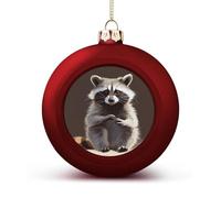 Cute Raccoon Christmas Tree Ornaments 1.6 Inch Shatterproof Pc Plastic Balls with Lanyard Baubles Hanging Christmas Ball Ornaments for Xmas Tree Holiday Party Wedding Home Decorations-red