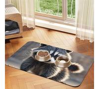 Cute Raccoon Dog Food Mats for Floors, 12x18 Inch Non-Slip Super Absorbent Pet Food Mat, Dishwasher Dog Mat for Food and Water, Cute Rubber Quick Dry Pet Feeding Mat for Dogs Puppy Cats