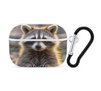 Cute Raccoon Earbuds Organizer Shockproof Protective Airpods Pro Cover with Carabiner Clip Anti Fall Carrying Earphone Case Cover for Airpods Pro 2nd Generation White