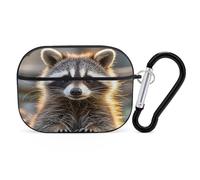 Cute Raccoon Earbuds Organizer Shockproof Protective Airpods Pro Cover with Carabiner Clip Anti Fall Carrying Earphone Case Cover for Airpods Pro 2nd Generation Black
