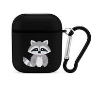 Cute Raccoon Earphone Case Cover Compatible with AirPods 1&2 Shockproof Bluetooth Headset Case Black-style