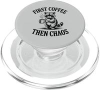 Cute Raccoon First Coffee Then Chaos Humor PopSockets PopGrip for MagSafe
