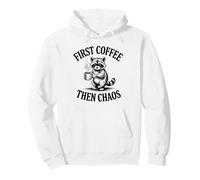 Cute Raccoon First Coffee Then Chaos Humor Pullover Hoodie