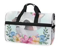Cute Raccoon Floral Travel Duffel Bag for Men Women Boys Girls Teens,Oversized Sports Gym Bag with Shoes Compartment Overnight Weekend Yoga Workout Bag Training Handbag