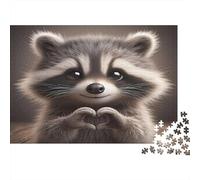 Cute Raccoon Heart 1000 Piece Jigsaw Puzzle Set Adult Jigsaws Fun Present Value Pack Educational Game Challenge 52x38cm/1000pcs