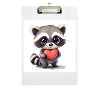 Cute Raccoon Heart Valentine Acrylic Clipboard Writing Clipboards Hardboard Clipboard Standard Size with Low Profile Metal Clip for Nurses, Lawyers, Doctor Offices 12.5 x 9 Inches
