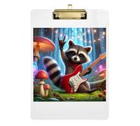 Cute Raccoon Holding Guitar Clipboard Acrylic Writing Boards Letter Size Clipboards with Low Profile Metal Clip for Teacher Student Lawyer Nurse 12.5 x 9 Inches