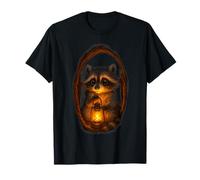 Cute Raccoon Holding Lantern Cozy Firefly Night Illustration T-Shirt