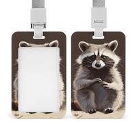 Cute Raccoon Id Badge Holder with Lanyard, Clear Vertical Card Protector Waterproof, Breakaway Safety Neck Strap, Heavy Duty Name Tag Holder for Nurse Teacher Officer Staff Women Men