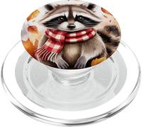 Cute Raccoon in Scarf Fall Leaves Autumn Vibes Art PopSockets PopGrip for MagSafe