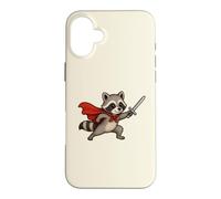 Cute Raccoon Knight with Sword and Cape Fantasy Adventure Case for iPhone 16 Plus