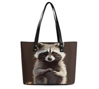 Cute Raccoon Leather Tote Bag for Women Work Shoulder Purses with Zipper Waterproof Large Computer Shoulder Bag Fashion Ladies Shoulder Handbag Reusable Shopping Bags
