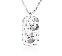 Cute Raccoon Leaves Pattern Couples Memorial Necklaces for Women Men Square Titanium Steel Chains Pendant Jewelry Gift