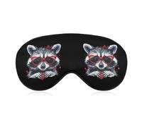 Cute Raccoon Lovers Heart Sleep Mask Lightweight Blindfold Eye Mask with Adjustable Strap for Men Women