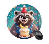 Cute Raccoon Mouse Pad Round Laptop Mouse Mat Cute Computer Mousepad Keyboard Pad Non-Slip Desk Pads for Gaming Office Work Home