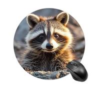 Cute Raccoon Mouse Pad Round Laptop Mouse Mat Cute Computer Mousepad Keyboard Pad Non-Slip Desk Pads for Gaming Office Work Home