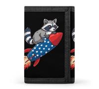 Cute Raccoon on Rocket U.S. Flag Funny Trifold Wallet RFID Blocking Front Pocket Wallets with ID Window Gifts for Men Women