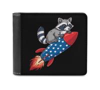 Cute Raccoon on Rocket U.S. Flag Men's Wallet Bifold RFID Blocking Wallet Slim Billfold Pocket with Card Holders for Women