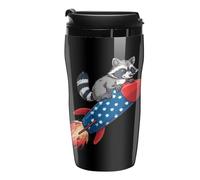 Cute Raccoon on Rocket U.S. Flag Printed Reusable Coffee Mug Insulated Travel Drinking Cup Water Bottle with Lid 250ml