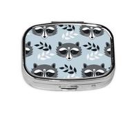 Cute Raccoon Pattern,Meta Pill Box 2 Compartment Medicine Case,Portable Organizer,Rectangle Meta Portable Organizer Pill Box 1720 Compartment Medicine Case