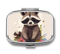 Cute Raccoon Pill Box 2 Compartment Pill Case Portable Pocket Pill Organizer Medicine Vitamin Organizer for Men Women