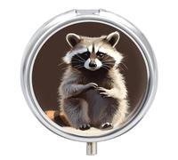 Cute Raccoon Pill Box 3 Compartment Travel Pill Organizer with Mirror Design Portable Pillcase for Pocket Or Purse Round Medicine Case Weekly Medicine Container Holder for Daily Meds
