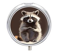 Cute Raccoon Pill Box 3 Compartment Waterproof Pill Case with Mirror Portable for Purse Pocket Daily Medicine Vitamin Organizer Travel Med Container Holder for Fish Oil Supplements