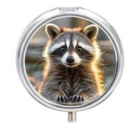 Cute Raccoon Pill Box Round Portable Small Pill Case Waterproof Travel Pill Box Organizer for Pocket Purse and Daily Convenience