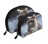 Cute Raccoon Portable Shell Cosmetic Bag Set - Travel Makeup Organiser with Zipper & Inner Compartments