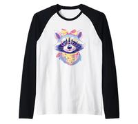 Cute Raccoon Portrait Animal Lover Graphic Pink Glasses Raglan Baseball Tee