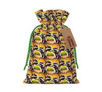 Cute Raccoon Print Christmas Bag Drawstring Sack For Presents Xmas Seasonal Decor Gift Party Supplies