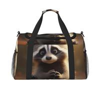 Cute Raccoon Print Foldable Carry On Tote Large Capacity Hand Carry Bag for Airplane Weekend Getaways
