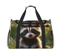 Cute Raccoon Print Foldable Carry On Tote Large Capacity Hand Carry Bag for Airplane Weekend Getaways