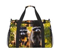 Cute Raccoon Print Foldable Carry On Tote Large Capacity Hand Carry Bag for Airplane Weekend Getaways