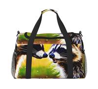 Cute Raccoon Print Foldable Carry On Tote Large Capacity Hand Carry Bag for Airplane Weekend Getaways