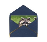 Cute Raccoon Print Horizontal Gold-Edged Pearl Greeting Card W/Envelope-Holiday,Birthday,Anniversary,Party(2pcs)