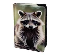 cute raccoon print Leather Card Case Travel Accessories Passport Holder Cover Wallet for Women Men, Black, One Size