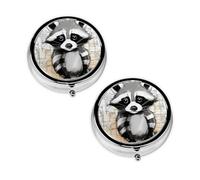 Cute Raccoon Print Pill Box 3 Compartment Medicine Pill Case,Portable for Pocket Or Purse Pill Organizer Decorative Metal Medicine Vitamin Organizer Unique Gift