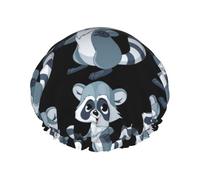 Cute Raccoon Print Premium Double Layer Shower Cap For Women With Reusable Shower Cap For Hair - Waterproof Plastic Cap - Shower Caps For Long, Short And Curly Hairs