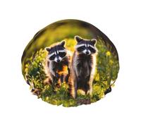 Cute Raccoon Print Reusable Bath Shower Caps For Women Long Hair,Double Layer Bathing Shower Hat