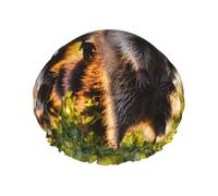 Cute Raccoon Print Reusable Shower Cap For Women Shower Caps With Double-Layer Elastic For Long Hair Bath